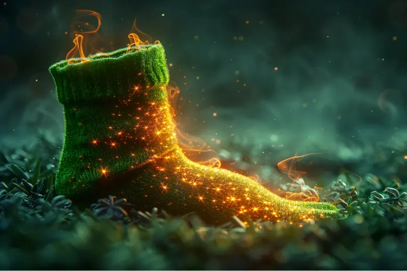 playful illustration of a green sock being illuminated --ar 3:2